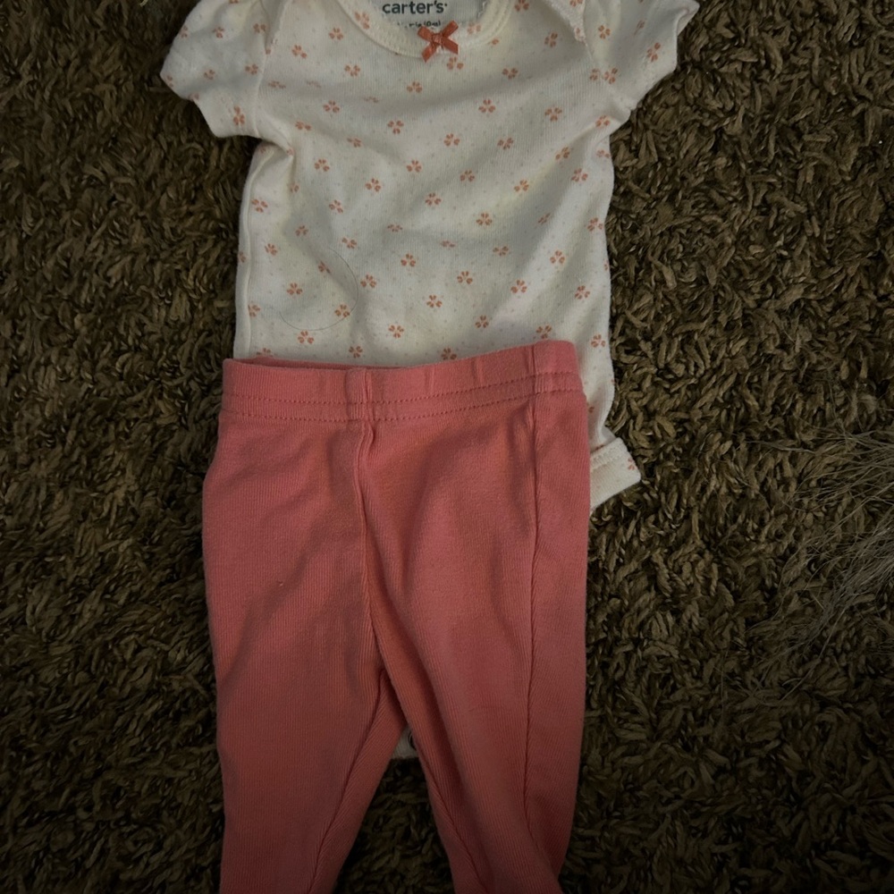 Carter's Floral Onesie and Coral Pants Set